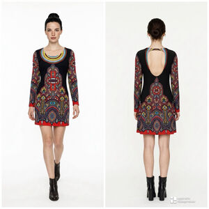 Womens Arden B. Black Red Paisley Long Sleeve Dress XL Boho Folk Hippie Eclectic